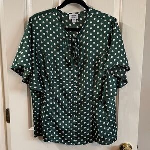 Unique Vintage Green Polka Dot Blouse